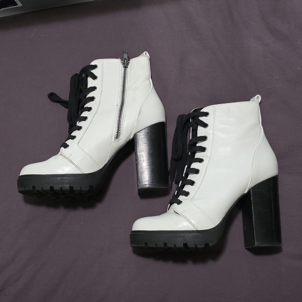 Steve Madden White and Black Heeled Boots